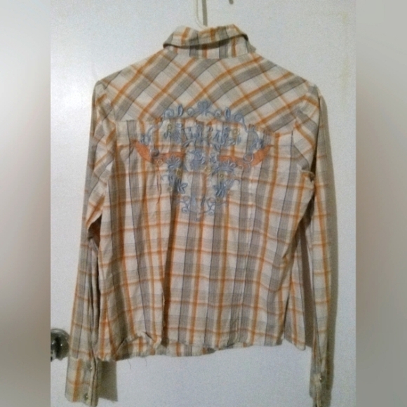 Vintage Y2K "MOON" 100% Cotton Long sleeve button down plaid flannel shirt MED - Picture 3 of 6